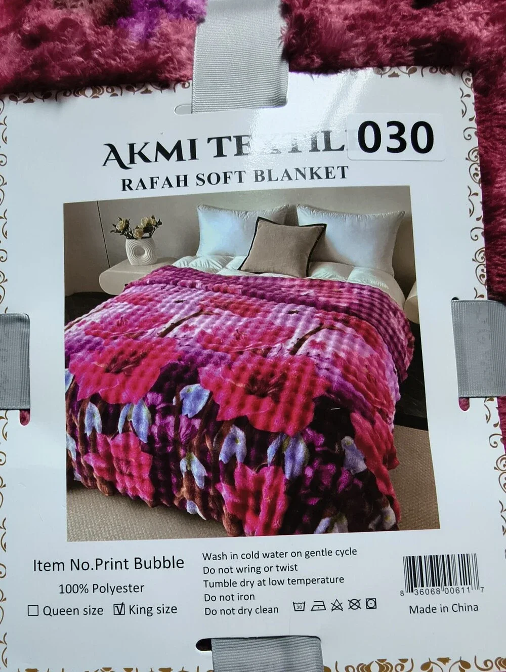 AKMI Textiles King Sized Soft Blanket Pink Purple Floral